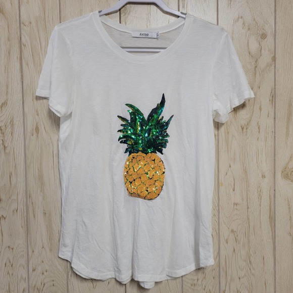 JUSTFAB Yellow & Green Sequin Pineapple Embellished  M - Picture 1 of 4